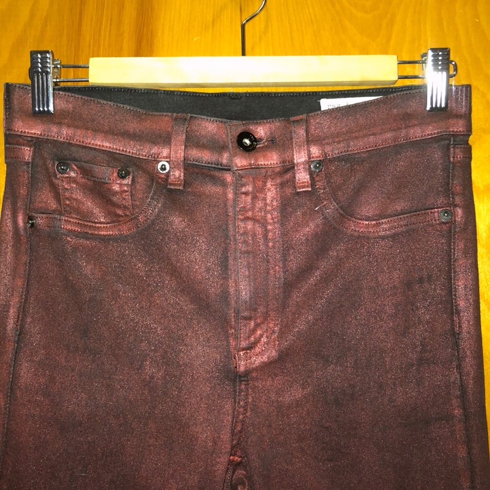 Coated Metallic Burgundy Rag & Bone Jeans - Picture 3 of 8